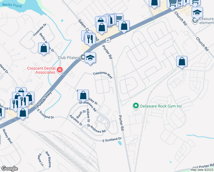 map of restaurants, bars, coffee shops, grocery stores, and more near 254 Cardiff Way in Bear