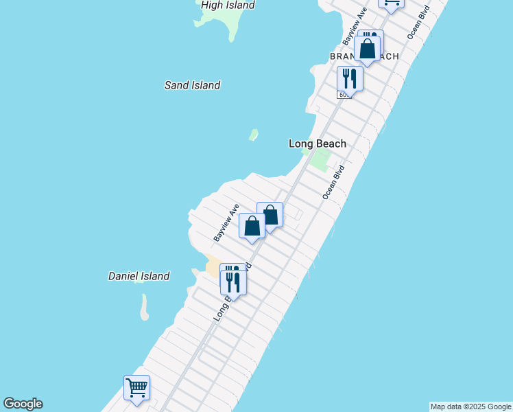 map of restaurants, bars, coffee shops, grocery stores, and more near 4 Mea Lane in Beach Haven