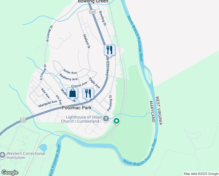 map of restaurants, bars, coffee shops, grocery stores, and more near 13305 Pershing Street in Cumberland