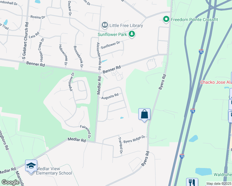 map of restaurants, bars, coffee shops, grocery stores, and more near 3886 Augusta Road in Miamisburg