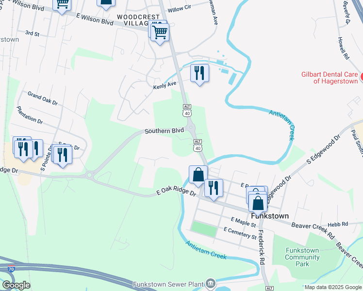 map of restaurants, bars, coffee shops, grocery stores, and more near 1251 Frederick Street in Hagerstown