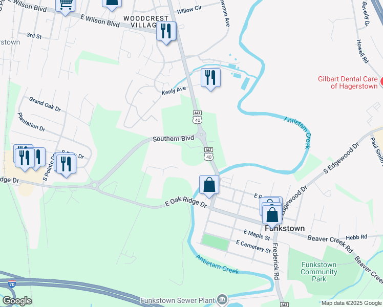 map of restaurants, bars, coffee shops, grocery stores, and more near 1251 Frederick Street in Hagerstown