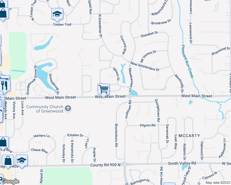 map of restaurants, bars, coffee shops, grocery stores, and more near 1237 Avalon Circle in Greenwood