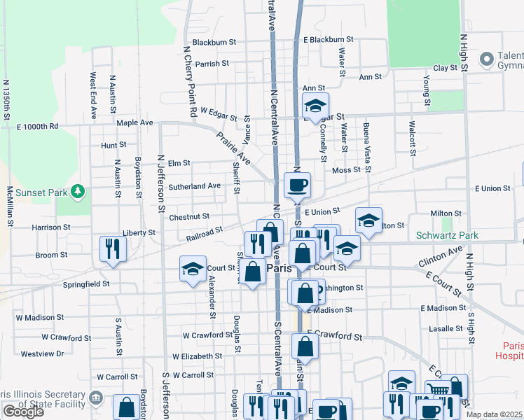 map of restaurants, bars, coffee shops, grocery stores, and more near 212 Chestnut Street in Paris