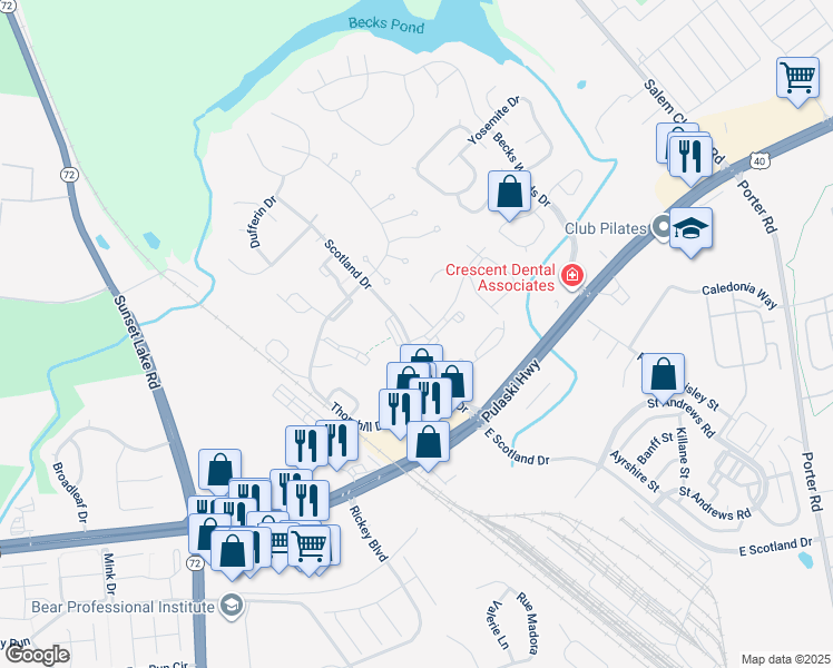 map of restaurants, bars, coffee shops, grocery stores, and more near 2 Kildoon Drive in Newark