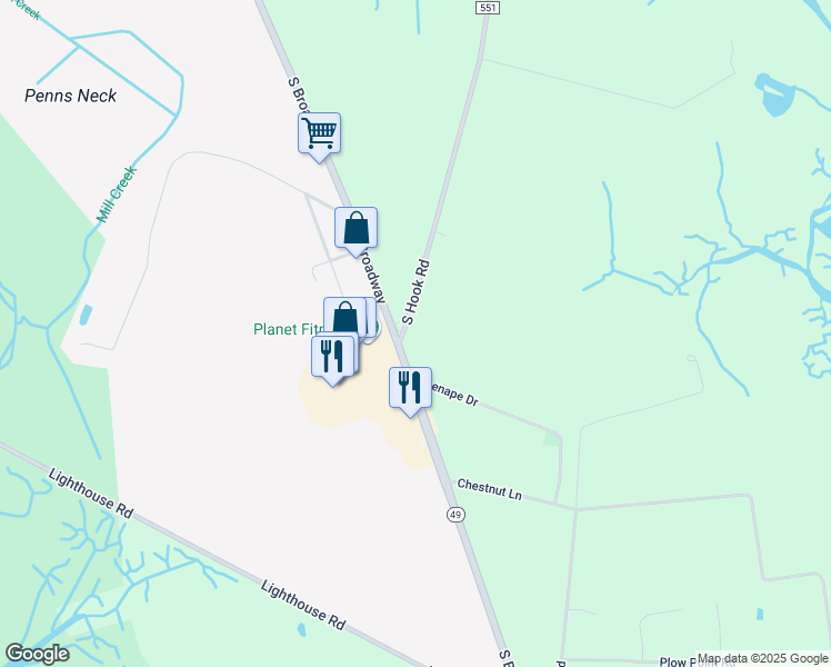 map of restaurants, bars, coffee shops, grocery stores, and more near 380 South Hook Road in Pennsville