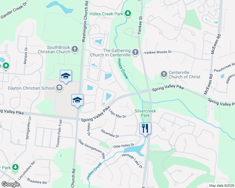 map of restaurants, bars, coffee shops, grocery stores, and more near 9193 Great Lakes Circle in Dayton