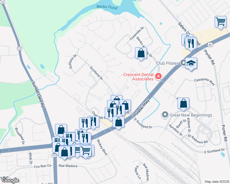 map of restaurants, bars, coffee shops, grocery stores, and more near 3002 Kildoon Drive in Newark
