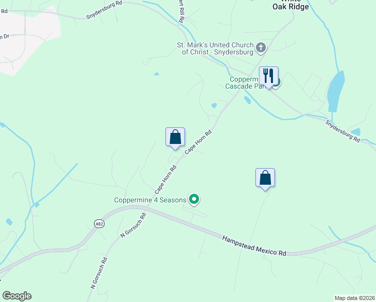 map of restaurants, bars, coffee shops, grocery stores, and more near Cape Horn Road in Westminster