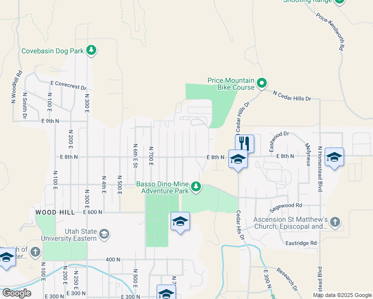 map of restaurants, bars, coffee shops, grocery stores, and more near 826 North 900 East in Price