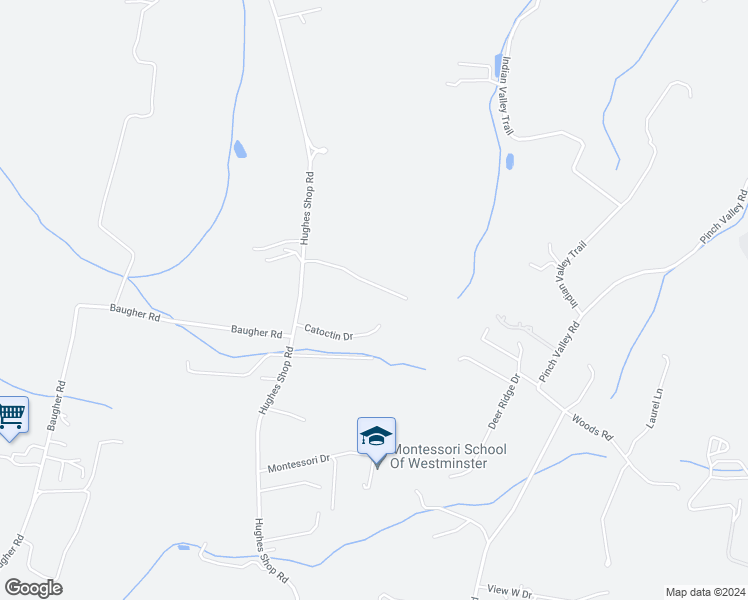 map of restaurants, bars, coffee shops, grocery stores, and more near 1505 Hughes Shop Road in Westminster