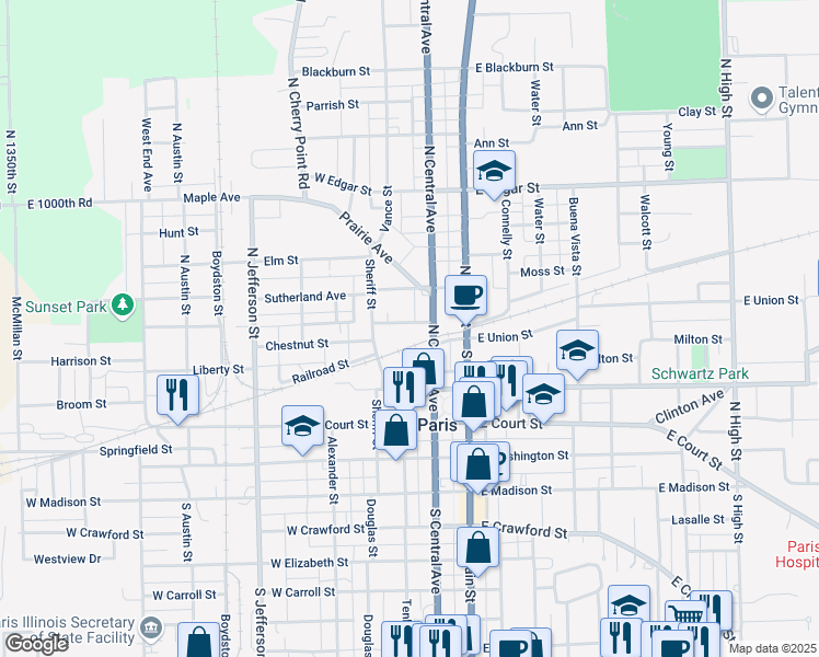 map of restaurants, bars, coffee shops, grocery stores, and more near 212 Chestnut Street in Paris