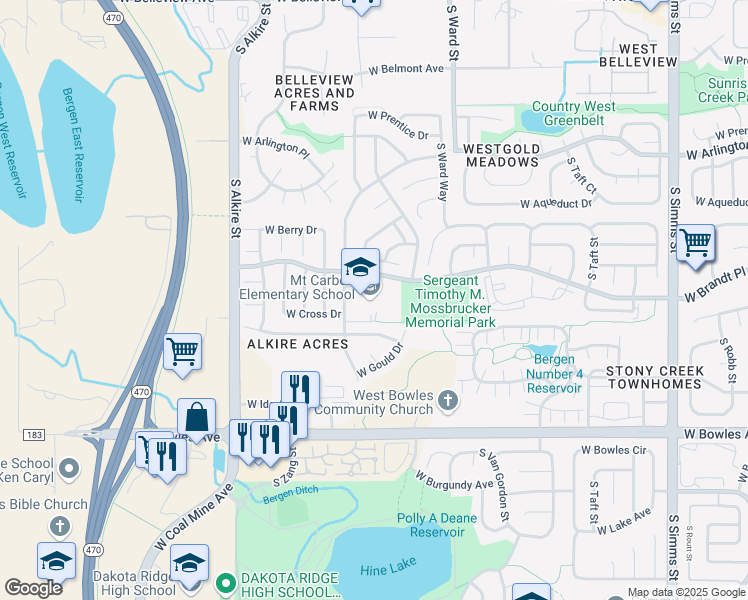 map of restaurants, bars, coffee shops, grocery stores, and more near 12776 West Cross Avenue in Littleton