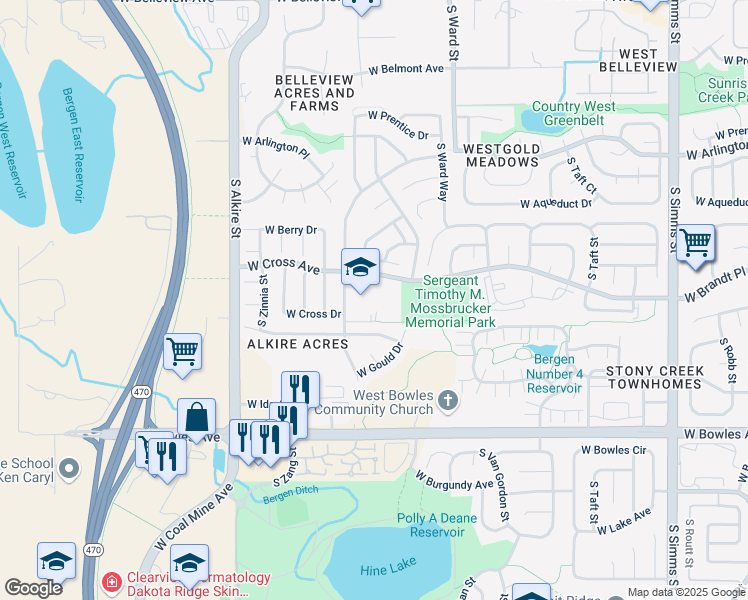 map of restaurants, bars, coffee shops, grocery stores, and more near 12776 West Cross Avenue in Littleton