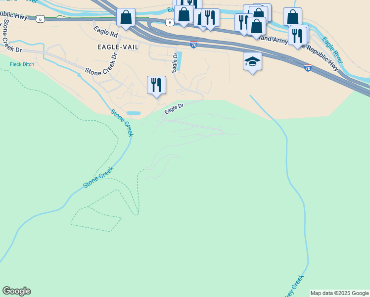 map of restaurants, bars, coffee shops, grocery stores, and more near 1038 Eagle Drive in Vail