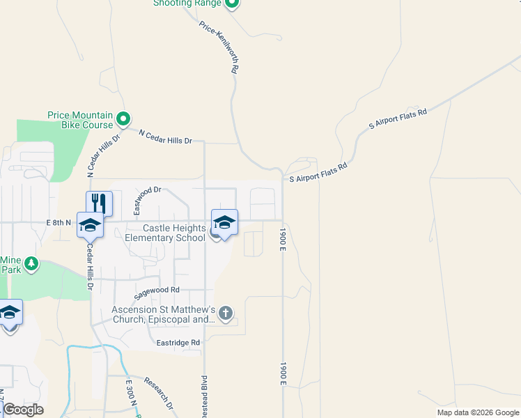 map of restaurants, bars, coffee shops, grocery stores, and more near 1825 East 8th North in Price