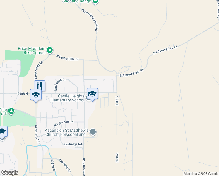 map of restaurants, bars, coffee shops, grocery stores, and more near 806 North 1880 East in Price