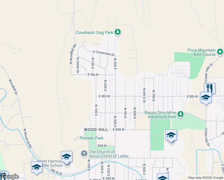 map of restaurants, bars, coffee shops, grocery stores, and more near 796 East 8th North in Price
