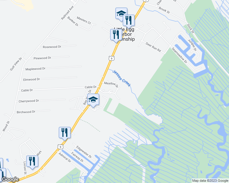 map of restaurants, bars, coffee shops, grocery stores, and more near 314 Beach Plum Court in Tuckerton