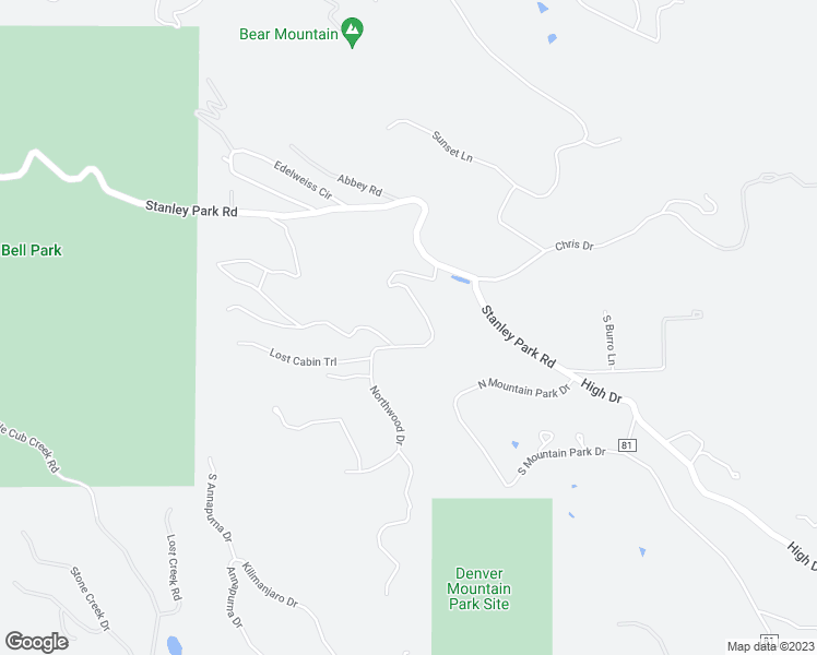 map of restaurants, bars, coffee shops, grocery stores, and more near 5601 Northwood Drive in Evergreen