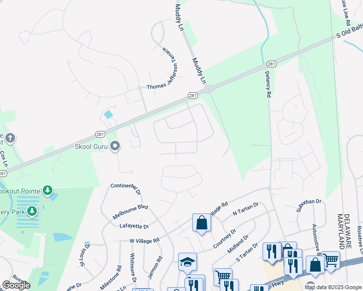 map of restaurants, bars, coffee shops, grocery stores, and more near 184 Independence Drive in Elkton