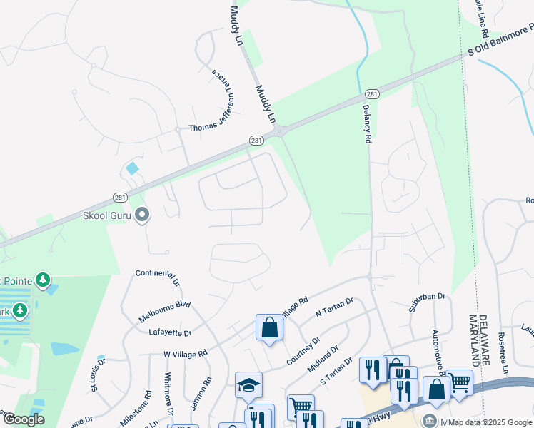 map of restaurants, bars, coffee shops, grocery stores, and more near 123 Cherry Tree Lane in Elkton