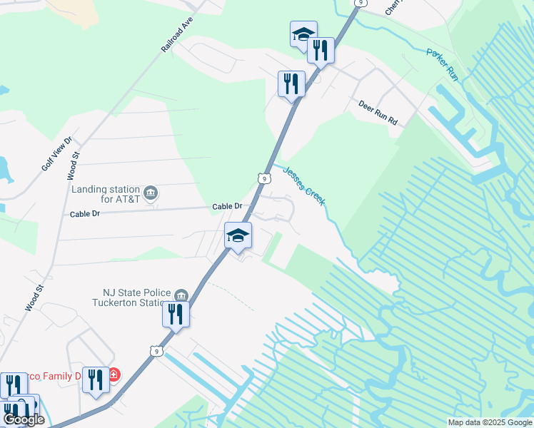map of restaurants, bars, coffee shops, grocery stores, and more near 600 East Main Street in Tuckerton