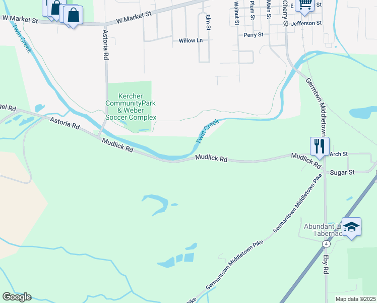 map of restaurants, bars, coffee shops, grocery stores, and more near 10600 Mudlick Road in Germantown