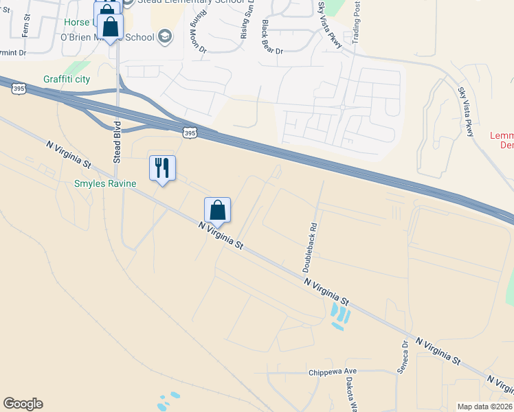 map of restaurants, bars, coffee shops, grocery stores, and more near 71 Webb Circle in Reno