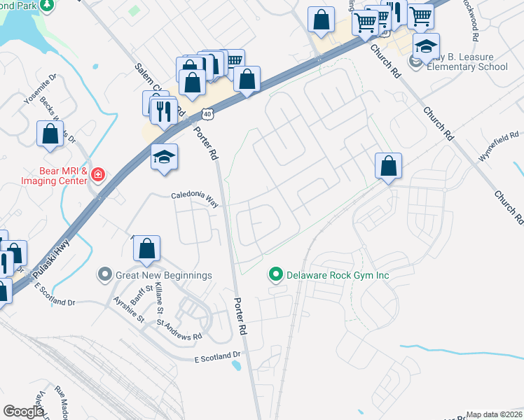 map of restaurants, bars, coffee shops, grocery stores, and more near 231 Joan Drive in Bear