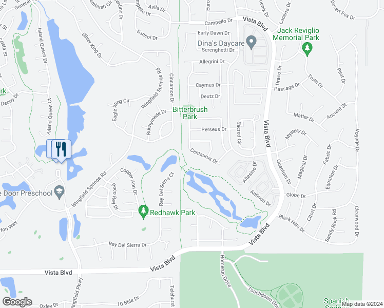 map of restaurants, bars, coffee shops, grocery stores, and more near 6793 Centaurus Drive in Sparks