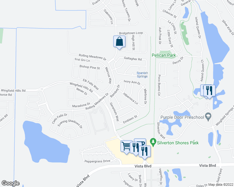 map of restaurants, bars, coffee shops, grocery stores, and more near 6710 Bambey Drive in Sparks