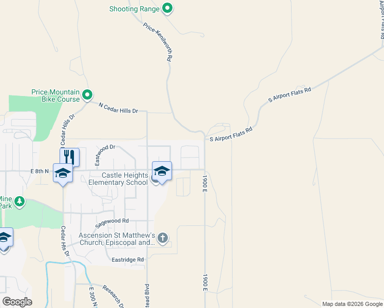 map of restaurants, bars, coffee shops, grocery stores, and more near 876 North 1880 East in Price