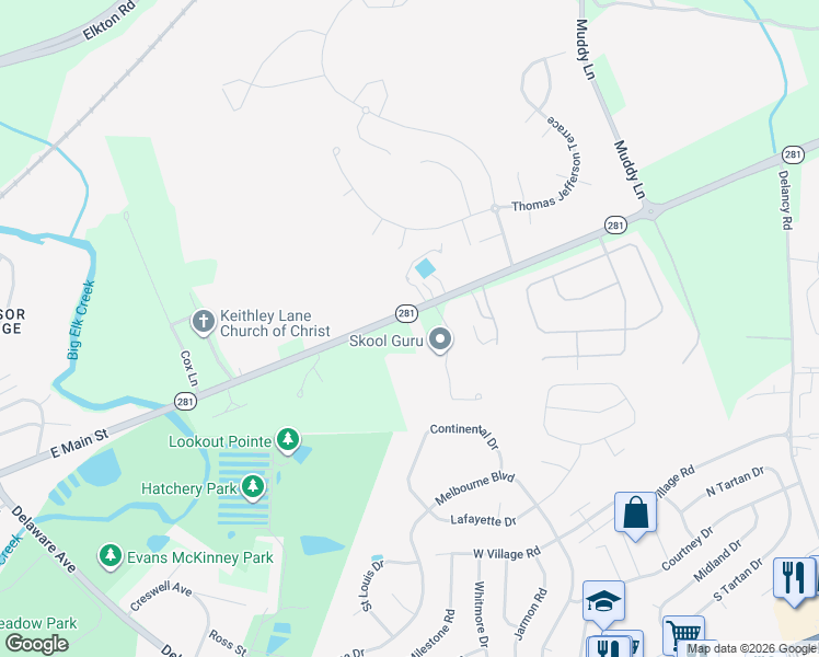 map of restaurants, bars, coffee shops, grocery stores, and more near 244 Red Hill Road in Elkton
