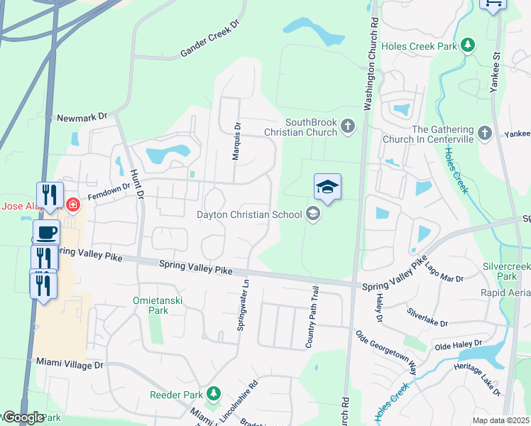 map of restaurants, bars, coffee shops, grocery stores, and more near 9255 Heritage Glen Drive in Miamisburg