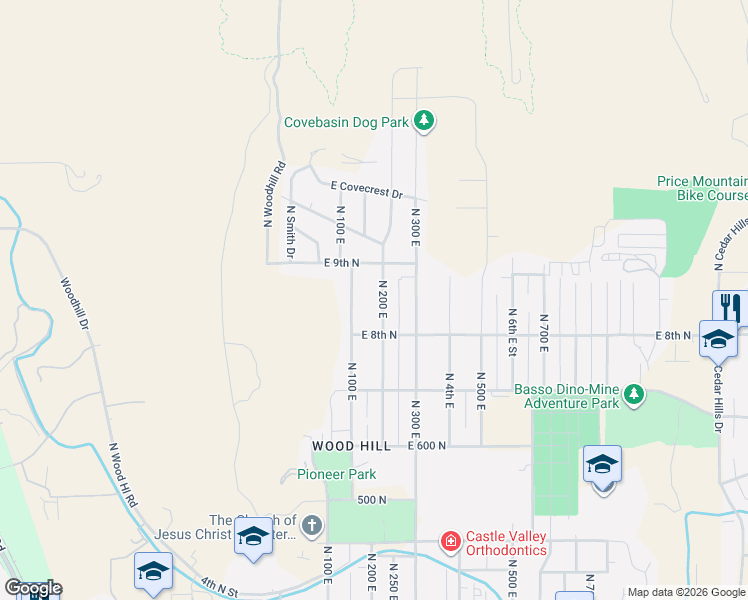 map of restaurants, bars, coffee shops, grocery stores, and more near 855 North 200 East in Price