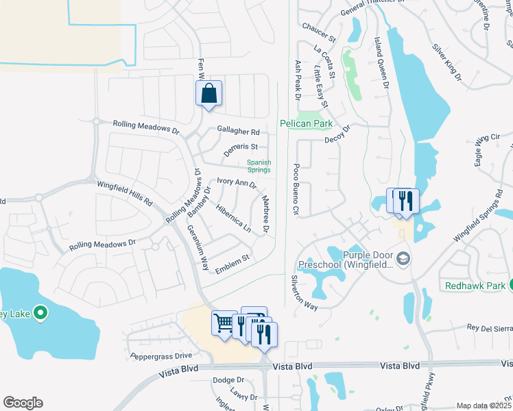 map of restaurants, bars, coffee shops, grocery stores, and more near 6710 Lilac Dawn Drive in Sparks