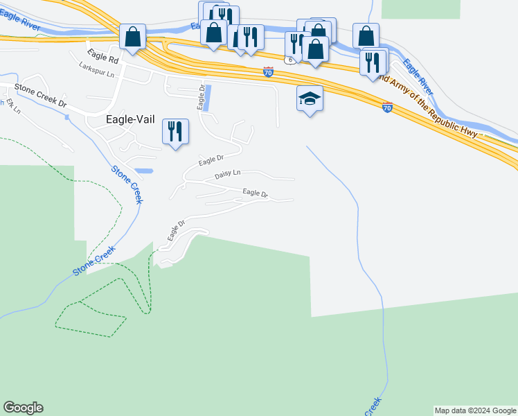 map of restaurants, bars, coffee shops, grocery stores, and more near 882 Eagle Drive in Vail