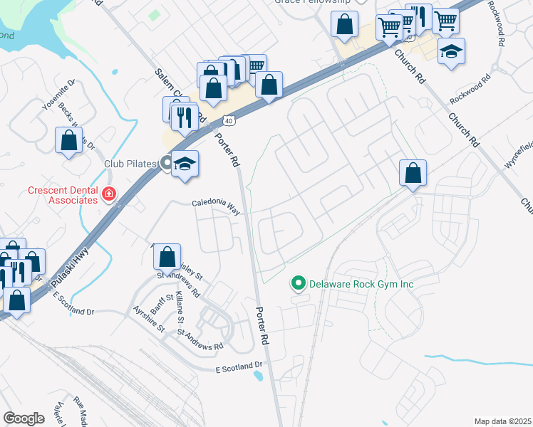 map of restaurants, bars, coffee shops, grocery stores, and more near 216 Joan Drive in Bear