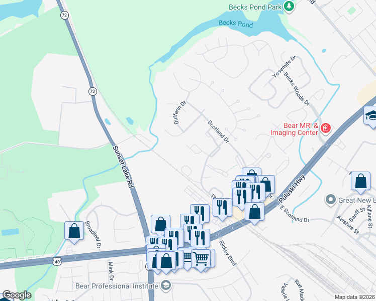 map of restaurants, bars, coffee shops, grocery stores, and more near 746 Kilgor Court in Newark