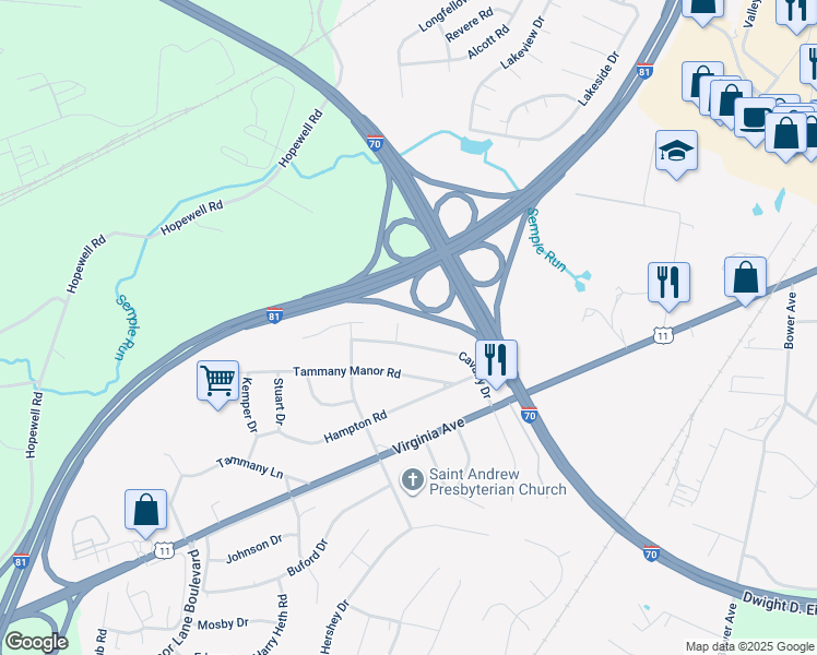 map of restaurants, bars, coffee shops, grocery stores, and more near 11015 Bragg Court in Williamsport