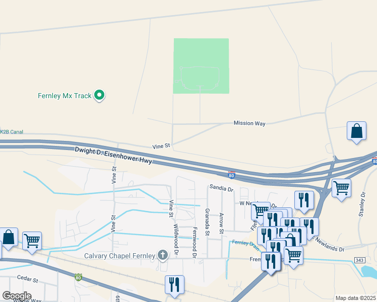 map of restaurants, bars, coffee shops, grocery stores, and more near 1000 Interstate 80 in Fernley