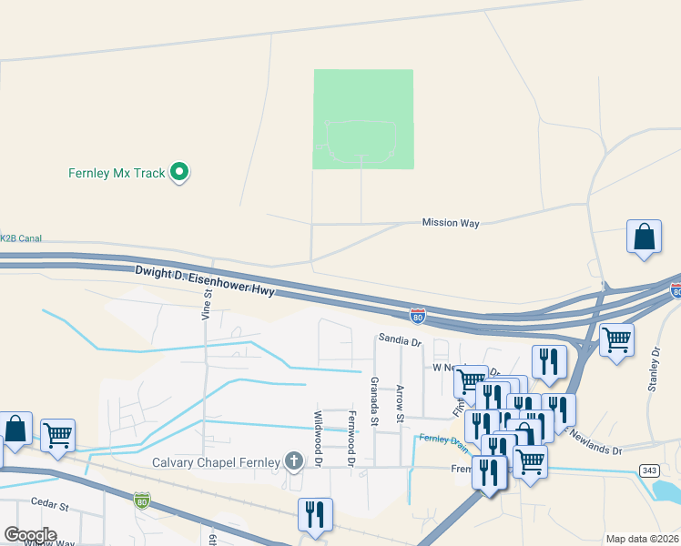 map of restaurants, bars, coffee shops, grocery stores, and more near 1000 Interstate 80 in Fernley