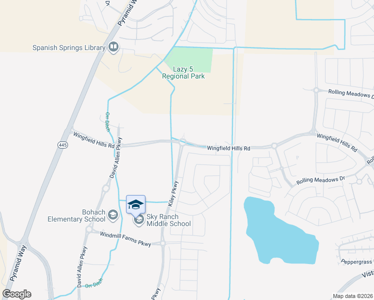 map of restaurants, bars, coffee shops, grocery stores, and more near Wingfield Hills Road in Sparks