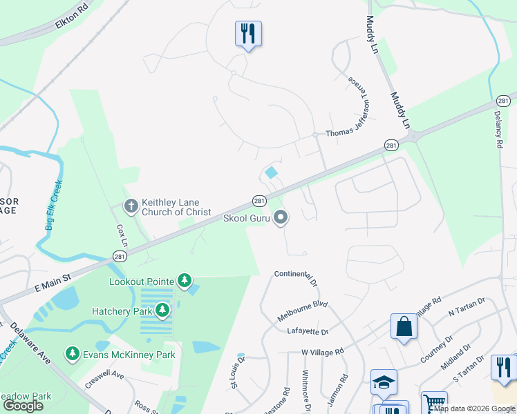 map of restaurants, bars, coffee shops, grocery stores, and more near 244 Red Hill Road in Elkton