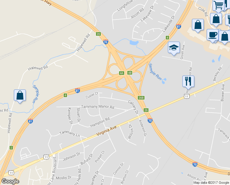 map of restaurants, bars, coffee shops, grocery stores, and more near 11019 Bragg Ct in Williamsport