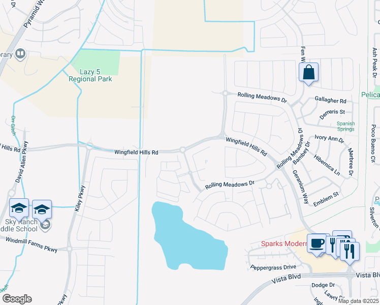 map of restaurants, bars, coffee shops, grocery stores, and more near 7000 Rolling Meadows Drive in Sparks