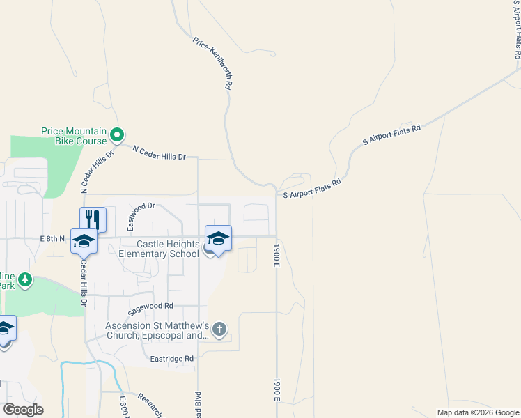 map of restaurants, bars, coffee shops, grocery stores, and more near 1860 East 880 North in Price