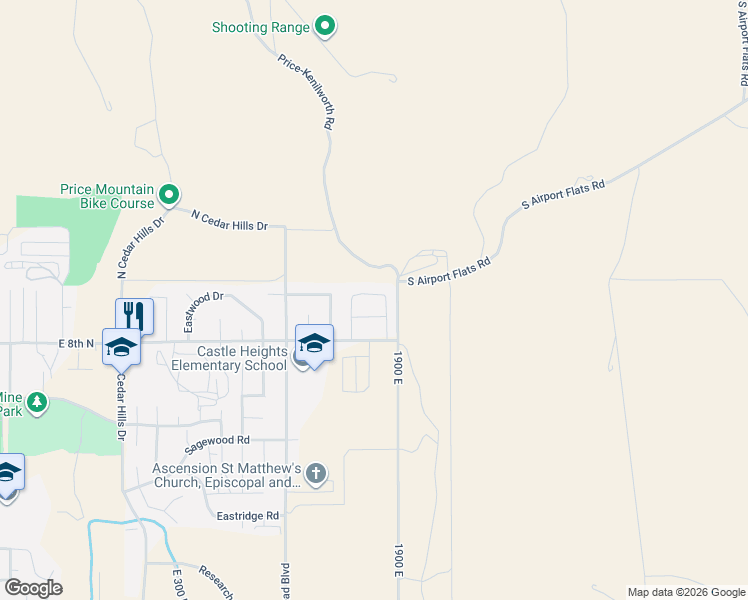 map of restaurants, bars, coffee shops, grocery stores, and more near 1860 East 880 North in Price