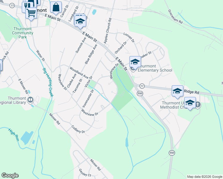 map of restaurants, bars, coffee shops, grocery stores, and more near 4 Mountain Ore Court in Thurmont